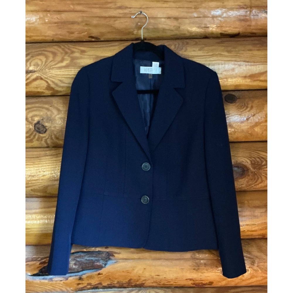 Kasper Womens Navy Blue Two Button Blazer Notched Lapel Lined Career Jacket